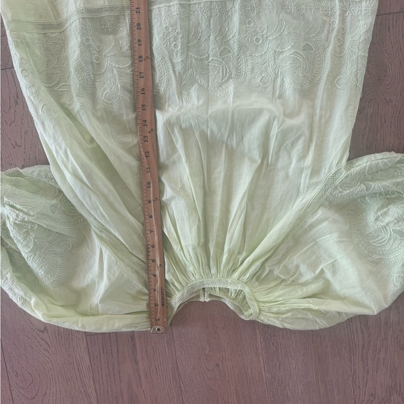 Ulla Johnson - Lime Green Embroidered Puff Sleeve Blouse W/ Mesh Trim Sz 10 - Picture 2 of 6